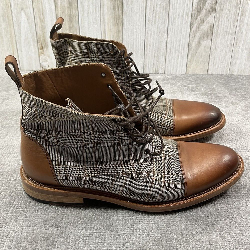 Taft The Jack Boots Men's 42 Brown Leather Gray Plaid Cap Toe Chelsea Spain Made